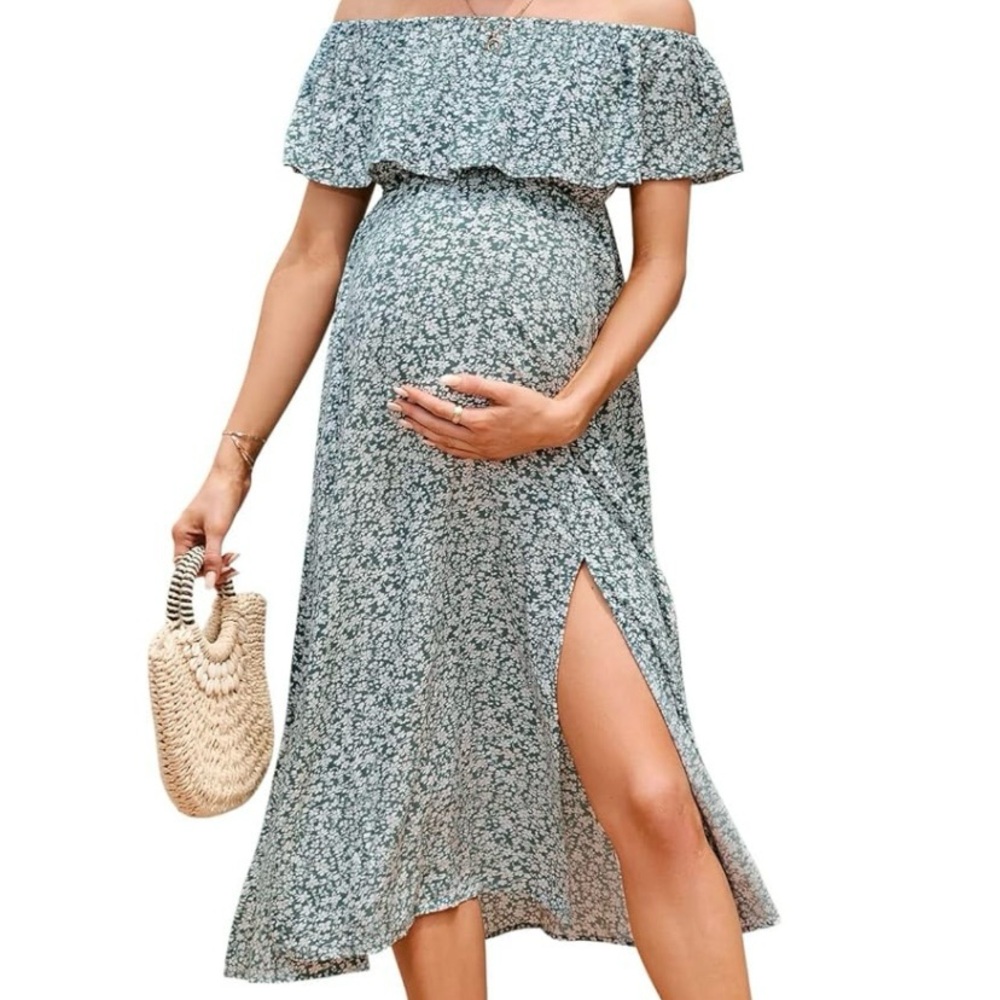 Maternity Dress
Women’s Off Shoulder, Split A Line Casual Maxi Dress - Picture 3 of 5